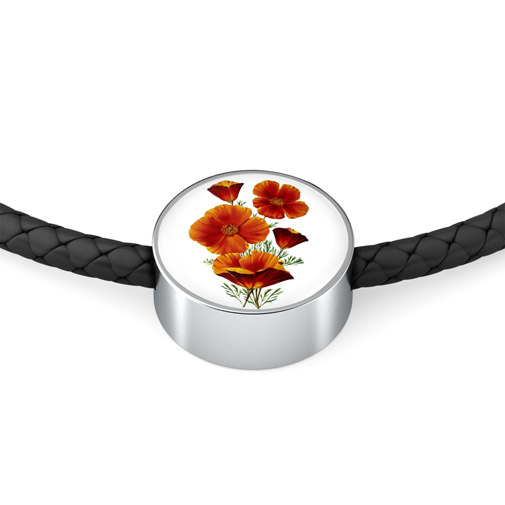 Poppies Red, Leather Bracelet