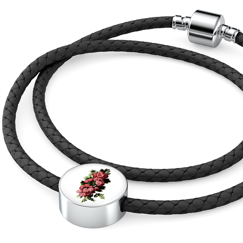 Leather Bracelet: January, Carnations Deep Pink