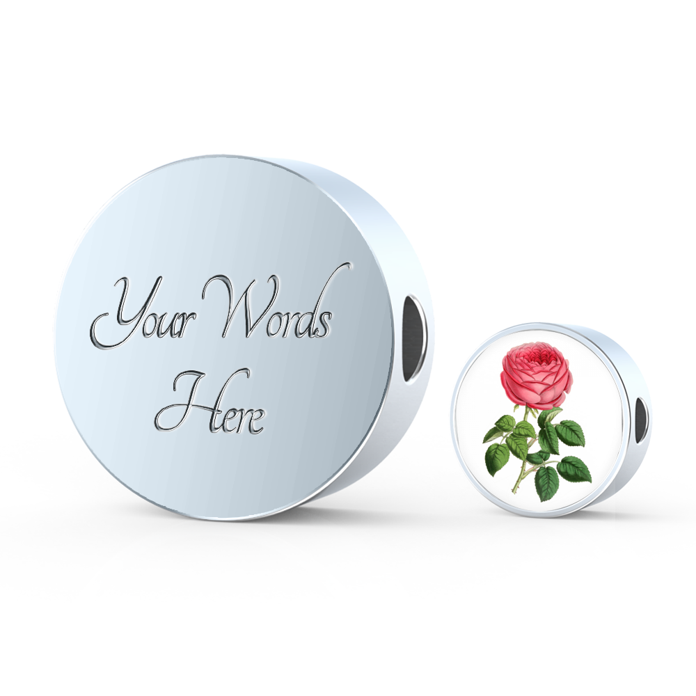 Gemini: Rose Single Dark Pink, Round Charm Only