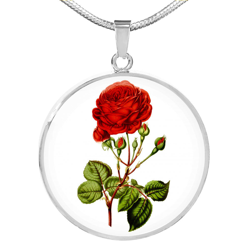 Red Rose Gold or Silver Necklace