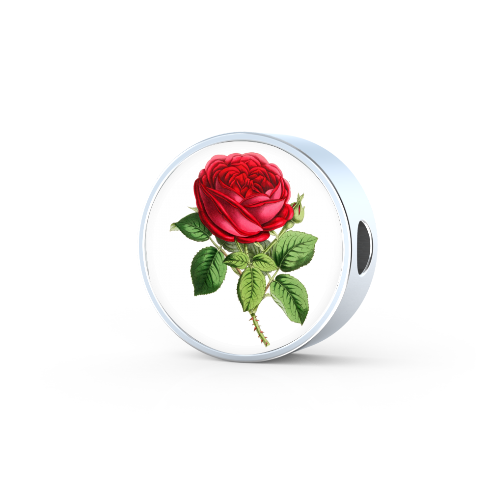 June: Rose Single Red, Round Charm Only