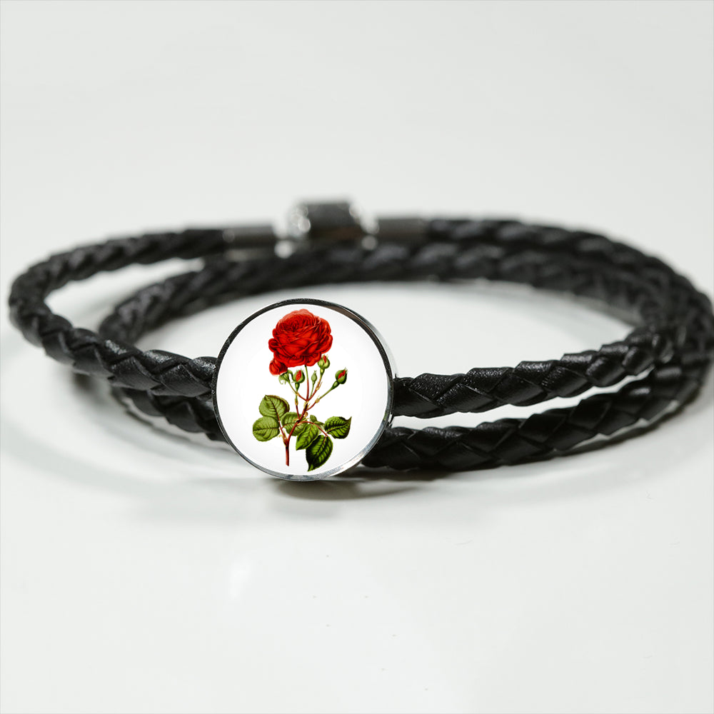 Red Rose Leather Bracelet