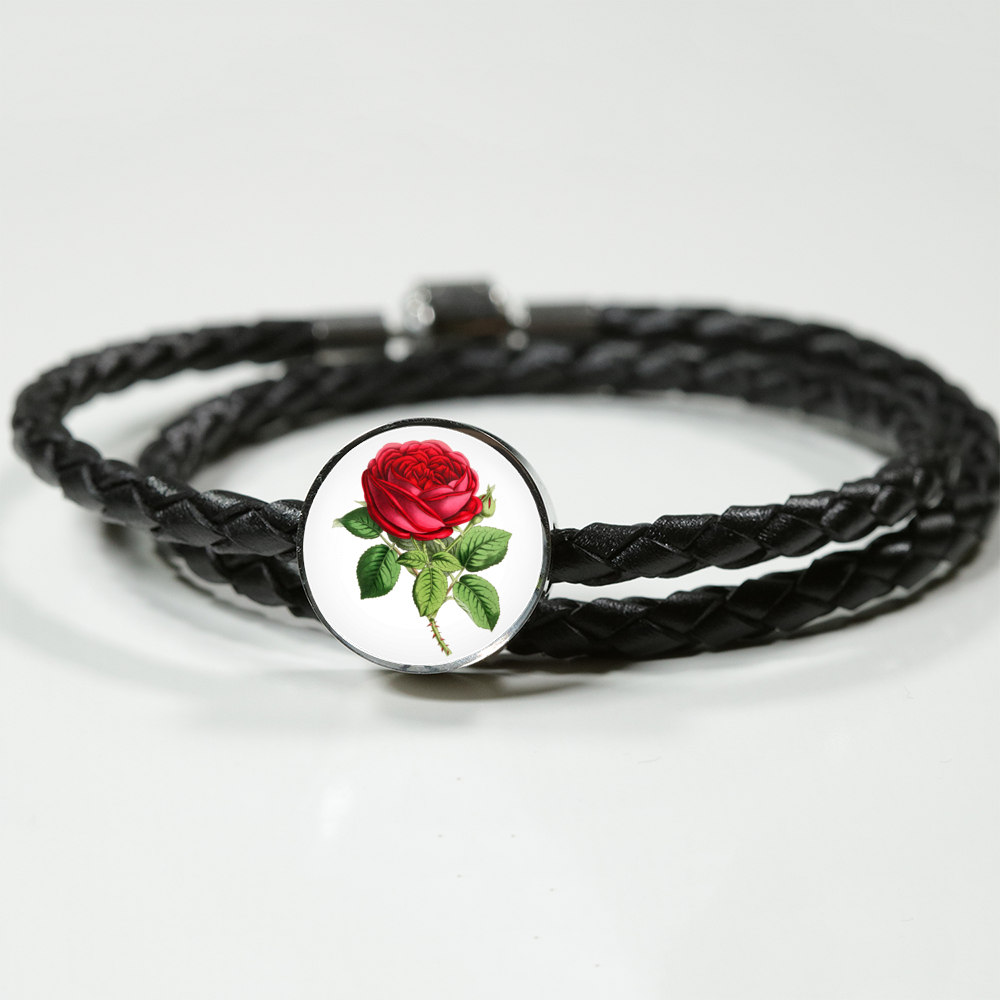 Rose Single Red, Leather Bracelet