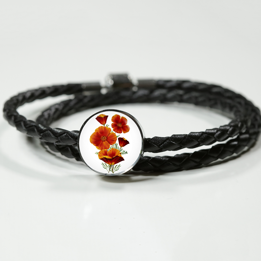Leather Bracelet: Poppies Red