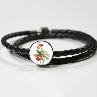 Leather Bracelet: February, Primrose Red and White